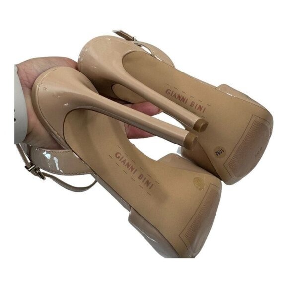 GIANNI BINI Women Nude Patent Leather Ankle Strap Platform Stiletto Heels SZ 10M - Picture 8 of 10